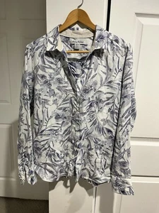 Tommy Bahama Damen M 100% Leinen Blue Leaf Camp Hemd Coastal Resort Button Top - Bild 1 von 8