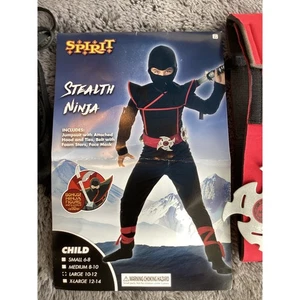 Disfraz de Halloween Ninja 1 pieza mono de juego simulado negro rojo talla grande 10-12 - Imagen 1 de 10