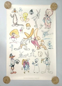 Looney Tunes Virgil Ross Warner Bros Character Litho Poster 1991 Bugs Bunny - Picture 1 of 6
