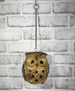 Candelabro de cerámica marrón vintage de los años 70 búho colgante luz de té linterna cerámica - Imagen 1 de 10