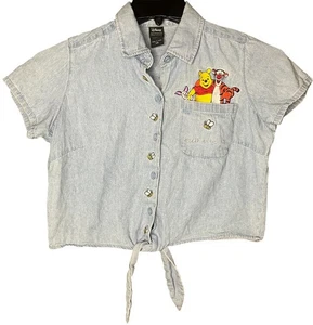 Disney Winnie the Pooh Denim Tie Front Shirt XS Tigger Piglet Embroidered - Picture 1 of 5