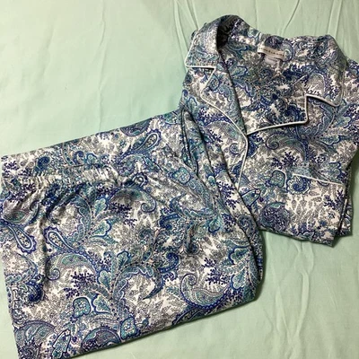 Miss Elaine Damas Azul/Blanco/Púrpura Paisley PJ Conjunto de Ropa de Dormir Talla XL Foto 1 de 4