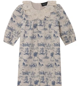 Hopscotch Girls Dress Size 5 NWT Indigo Blue Toile Print Lace Collar Cottagecore - Picture 1 of 11