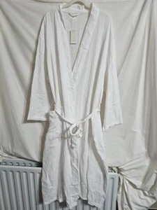 Bnwt 100% Cotton White Lightweight Dressing Robe With Pockets - Picture 1 of 9