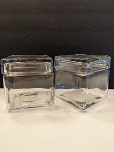 Canada Glass Cube Lidded 4.5" X 4" Decorative, Storage Containers Set Of 2 - Picture 1 of 8