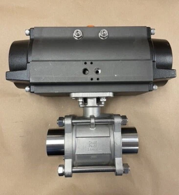 2-1/2" 3-Piece Ball Valve Sanitary 316 Stainless Weld Ends w/Pneumatic Actuator - Image 1 of 4
