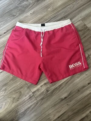 Pantalones Cortos de Natación HUGO BOSS Para Hombre Rosa Caliente GRANDES Blanco Malla Forrados Elásticos Foto 1 de 4