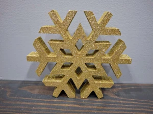 Gold glitzernde Schneeflocke Holz Schild 7 x 7 x 1 Zoll Winter Dekor - Bild 1 von 4