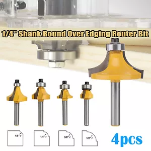4X 1/4'' Shank Round Over Router Edging Bit Woodworking Tool Set Kits Alloy UK - Picture 1 of 11