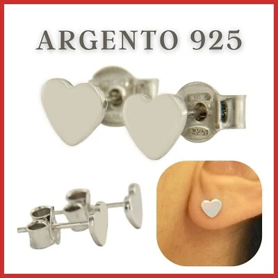 Orecchini in ARGENTO 925 a Forma di Cuore Lobo Bottone Piccoli da Donna Ragazza - Immagine 1 di 4