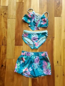 Justice Girls Tropical Floral Print Swimsuit 3 Piece Size 10 - Picture 1 of 9