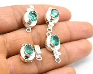 1 Pc Green Amethyst Box Clasp 1 Strand Sterling Silver Plated - Picture 1 of 3