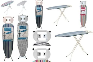 IRON WORX 110 x 33 CM WHITE FOLDABLE HEIGHT ADJUSTABLE IRONING BOARD WITH COVER - Picture 1 of 10