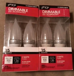 4 TCP Dimmable FlameTip Frosted 15W Candelabra Base LED Bulbs - Picture 1 of 3