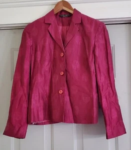 Gorgeous Vintage Laura Ashley Raspberry Pink Linen Op Art Jacket - Size 8 - Picture 1 of 6