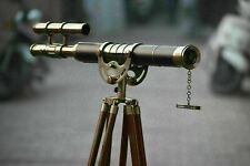 Telescope With Wooden Tripod Stand Nautical Floor Standing Brass Telescopes 55"