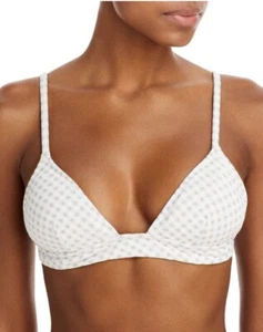 Solides und gestreiftes The Morgan Silber Lurex Gingham Bikini Oberteil Größe L $ 88 - Bild 1 von 7