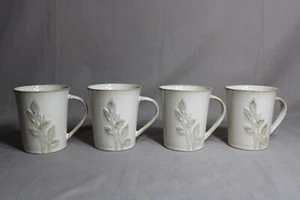 4 HOME TRENDS 4 1/4" Tall Mugs With Green Leaves In The Foli Pattern - Picture 1 of 4