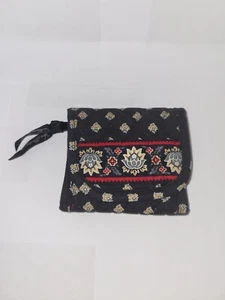 Vera Bradley Trifold Wallet Black with Flowers 4 x 4.5 - Picture 1 of 7