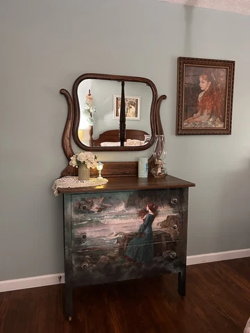 Antique Tilt Mirror Decoupaged Dresser Cover