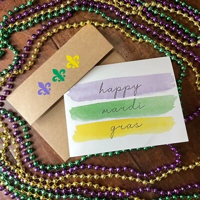 Mardi Gras Blank Card and Envelope New Orleans NOLA Purple Green Gold 4.25x5.5" - Изображение 1 из 4