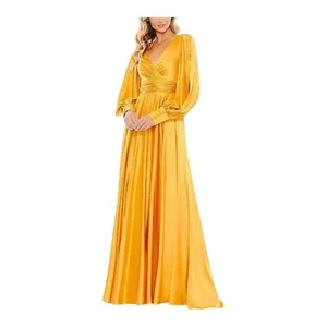 NWT Mac Duggal Maxi Split Bishop Sleeve Flowy Gown Dress Marigold sz 20w $398 - Picture 1 of 11