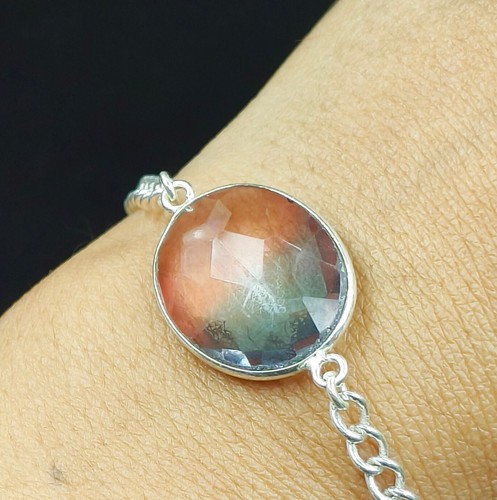 VALENTINO Bracciale in argento sterling 925 con pietre preziose ovali bi tormalina naturale