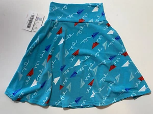LuLaRoe Kids AZURE Skirt Size 2 Red White Blue Aqua Paper Airplanes - Picture 1 of 3