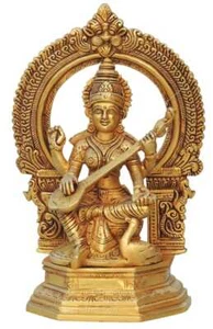 Brass Saraswati Idol Hindu Goddess of Knowledge Wisdom Sarasvati Statue 9.6 Inch - Picture 1 of 4