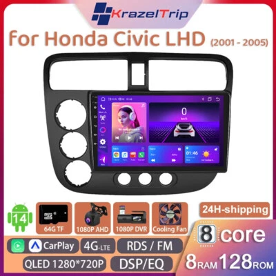 WIFI Car Stereo for Honda Civic LHD 2001 2002 2003 2004 2005 8 Core Carplay DSP - Image 1 of 4