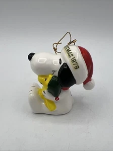 VTG Peanuts Snoopy Woodstock Santa Elf Ceramic Christmas Ornament 1979 - Picture 1 of 10