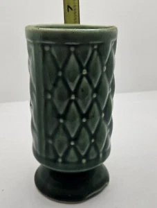 VTG MCM Green Ombre Drip Glaze Quilted Pattern Pottery Vase 6.25" - Picture 1 of 2