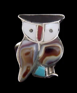 Shell and Turquoise Owl Ring - Zuni Handmade - Picture 1 of 2