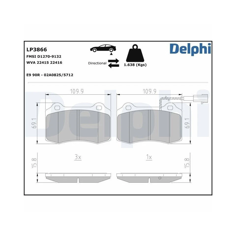 Bremsbelagsatz, Scheibenbremse DELPHI LP3866 für MASERATI, Hinterachse - Bild 1 von 1