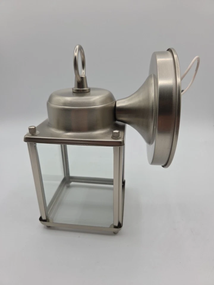 Wall Lantern Outdoor Wall Light Fixture Sconce Glass Panels -Brushed Nickel - Image 1 of 4