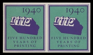 1940, 500 YEARS OF PRINTING, IMPERFORATE PAIR - Picture 1 of 2