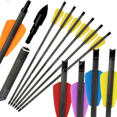7.5" Pure Carbon Arrow Mini Bow Bolt 2" Vanes Screw Point Archery Pistol Hunting - Image 1 of 4