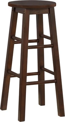 Taburete de bar redondo sin respaldo de madera maciza de nogal Linon Zeke con altura de asiento de 29 pulgadas Foto 1 de 4