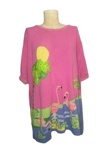 Vintage The Quacker Factory Pink Short Sleeve Flamingo Sweater Size Large - Picture 1 of 5