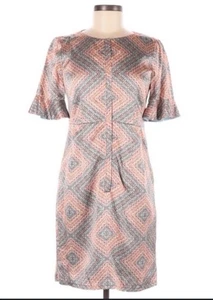 Nanette Lepore Silky Ivory Copper Aqua Lined Dress Pockets Zip Front Size 6 - Picture 1 of 8