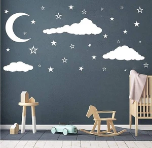 Removable Creative 3D Vinyl White Clouds Moon and Stars Wall Decals DIY Home ... - Picture 1 of 6