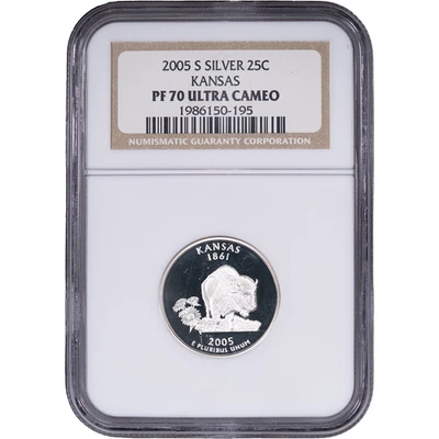 2005-S Silver Kansas State Quarter - Proof ~ NGC PF 70 ULTRA CAMEO - Image 1 of 2