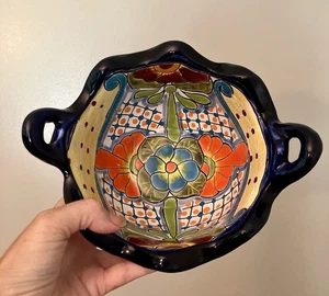 Talavera México Cerámica Redonda Festoneada Pintada a Mano Cuenco Mexicano - Imagen 1 de 7