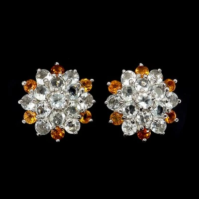 Pendientes de plata de ley 925 redondos aguamarina citrino piedras preciosas naturales joyería Foto 1 de 4