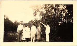 Group of People Outdoors, Early 1900s Garden Scene, Antique Sepia Photo - Picture 1 of 2