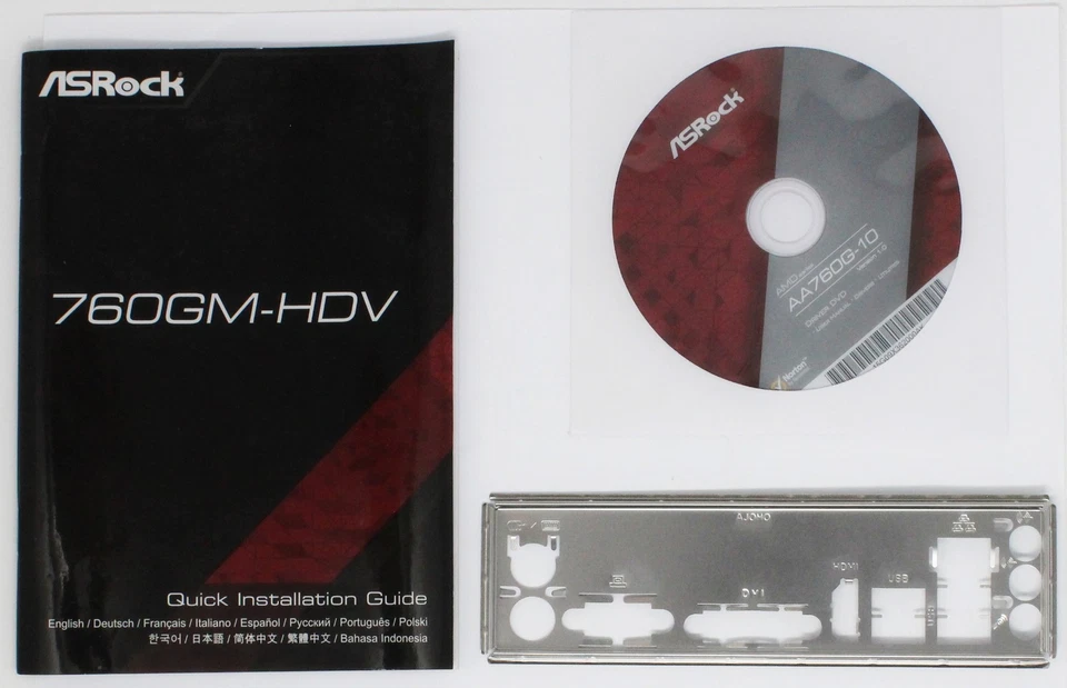 ASRock 760GM-HDV - SET Handbuch ATX IO Shield Slotblende Treiber CD (#30935) - Bild 1 von 1