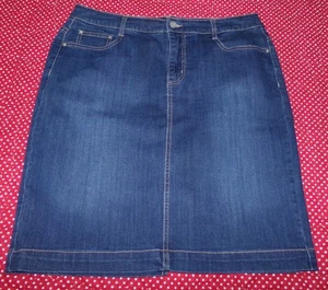 VINTAGE L.L. BEAN WOMENS SIZE 16 BLUE JEAN DENIM SKIRT KNEE LENGTH POCKETS - Picture 1 of 2