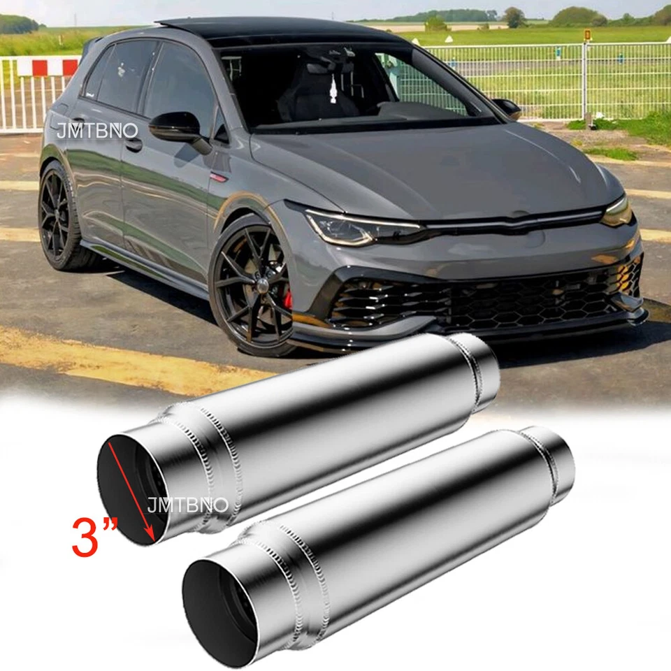 2 X For Volkswagen GTI Passat 3" In/Out Performance Mufflers Resonator Deep Tone - Image 1 of 4