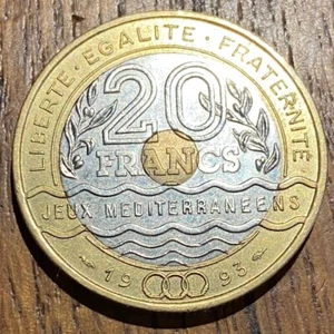 PIECE DE 20 FRANCS JEUX MÉDITERRANÉENS 1993 (1103) LA PLUS RECHERCHÉE - Foto 1 di 2