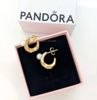 Nuevos Pendientes Argolla 100% Auténticos PANDORA Perla y Forma Orgánica 263261C01 Foto 1 de 4